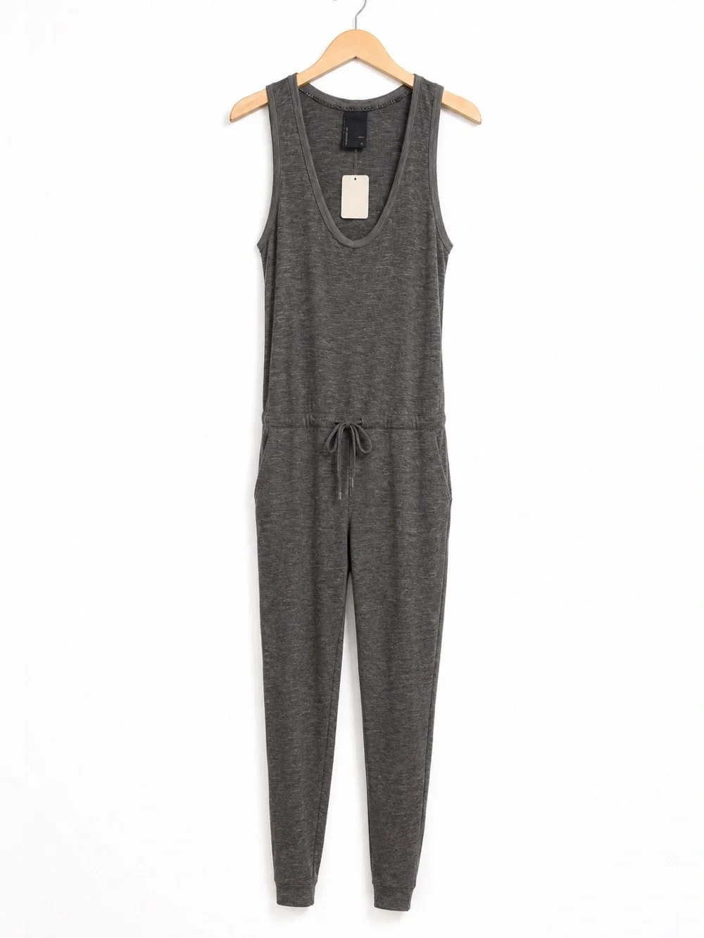 Anthropologie Heather Gray Sleeveless Drawstring Jumpsuit - NWT